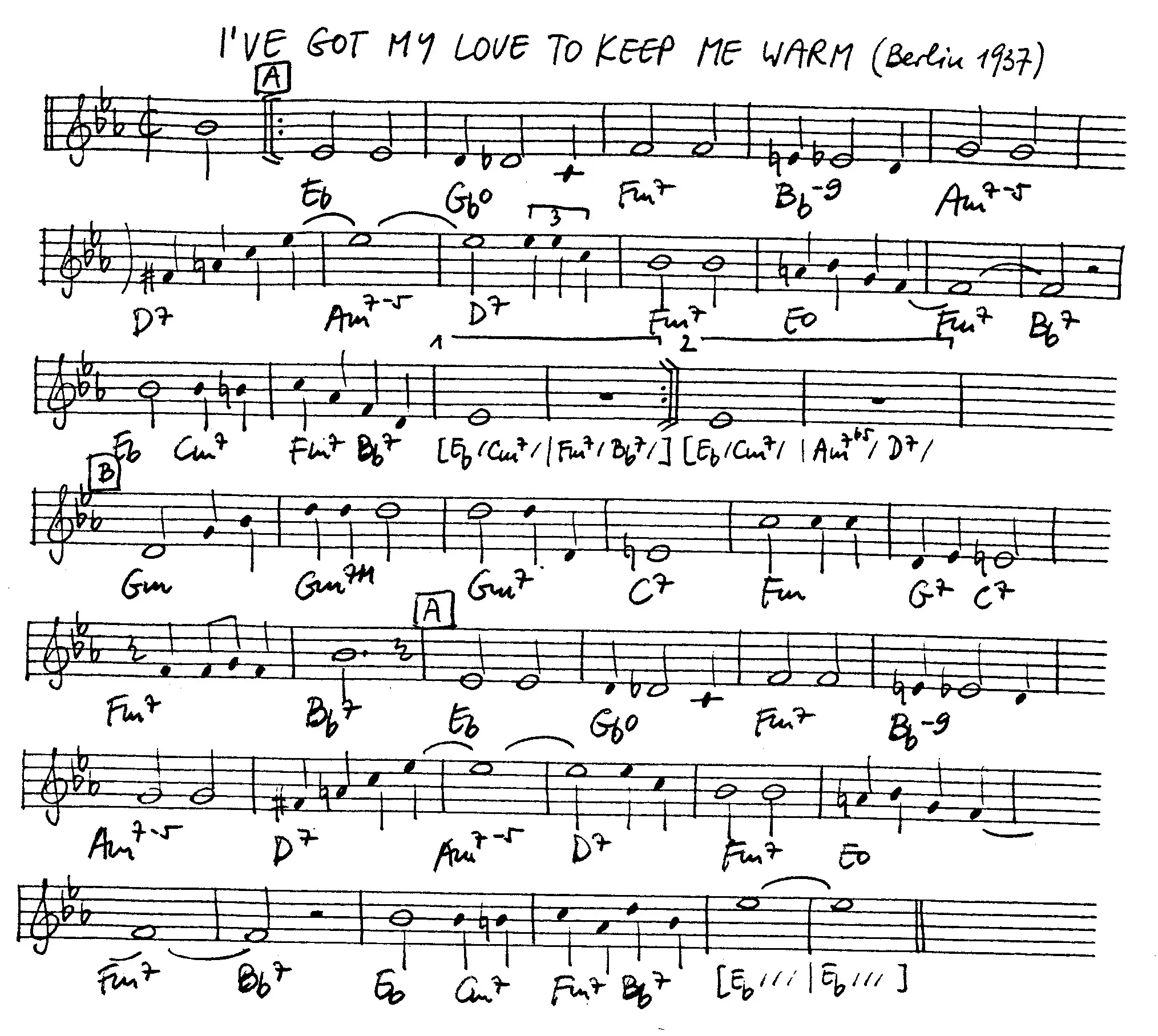 i've got my love to keep me warm. Free Jazz Leadsheet, courtesy of The Jungle Jazz Band